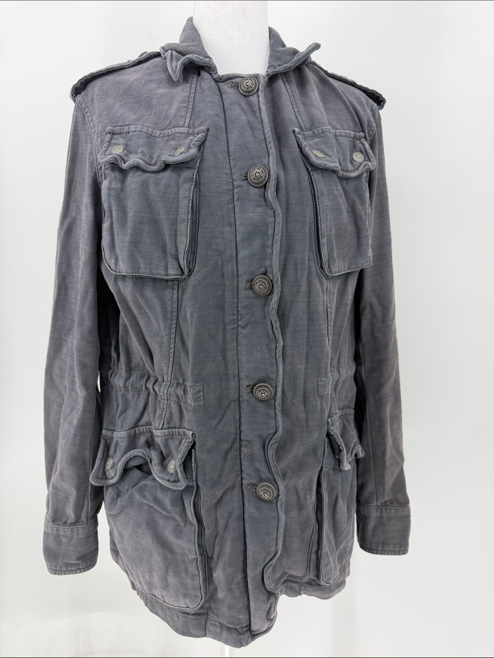 Free People Utility Military Jacket Blue Gray Oversized XS